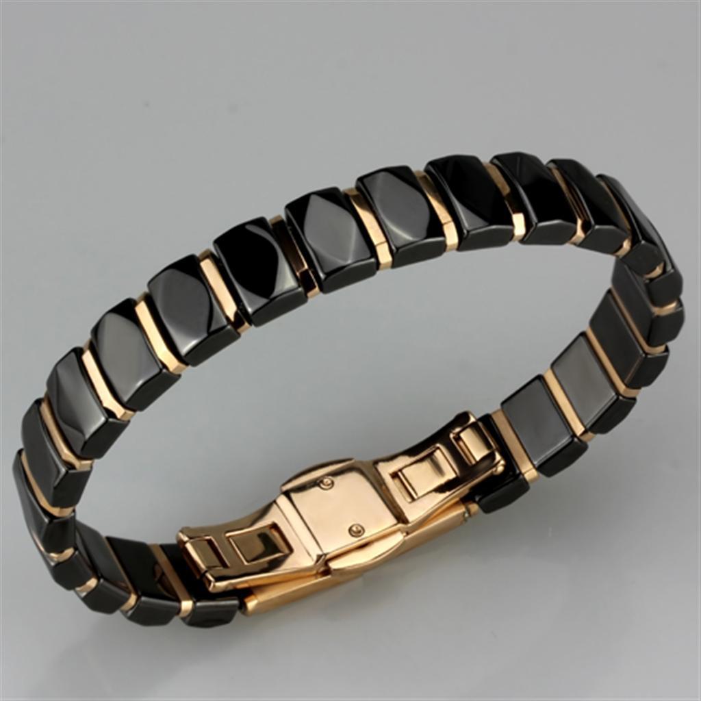 3W992 - IP Rose Gold(Ion Plating) Stainless Steel Bracelet with Ceramic in Jet-1