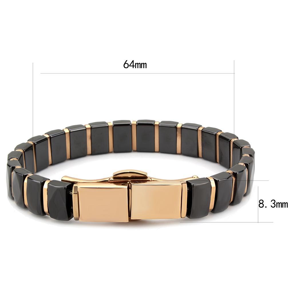 3W992 - IP Rose Gold(Ion Plating) Stainless Steel Bracelet with Ceramic in Jet-2