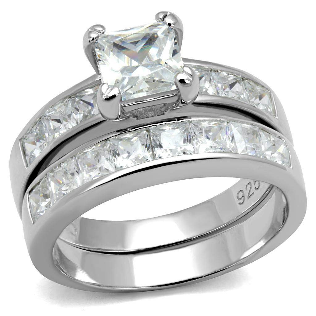 TS520 - Rhodium 925 Sterling Silver Ring with AAA Grade CZ in Clear-4
