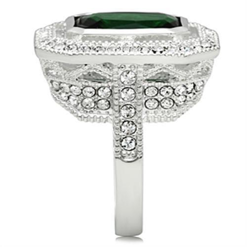 SS002 - Silver 925 Sterling Silver Ring with Synthetic Synthetic Glass in Emerald-3