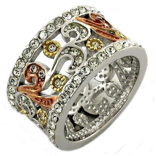 LOAS1032 - Rhodium 925 Sterling Silver Ring with Top Grade Crystal  in Multi Color-0