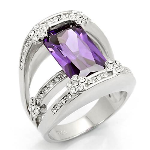 LOS187 - Rhodium 925 Sterling Silver Ring with AAA Grade CZ  in Amethyst-0