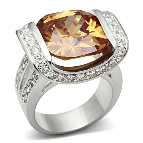 SS006 - Silver 925 Sterling Silver Ring with AAA Grade CZ  in Champagne-0